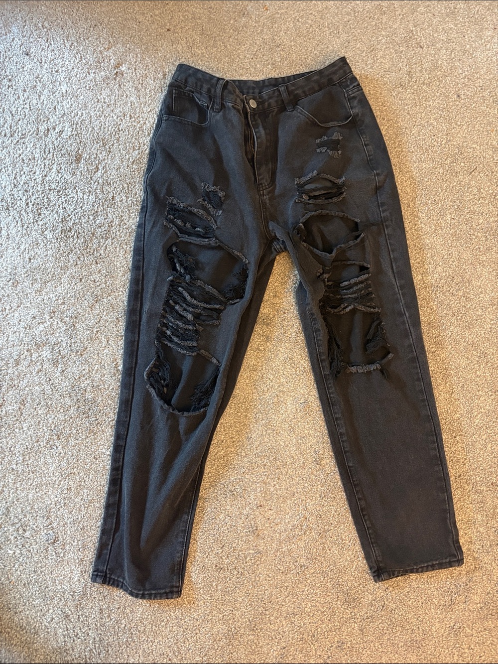 SHEIN Black Women's High-Waist Distressed Relaxed Jeans
